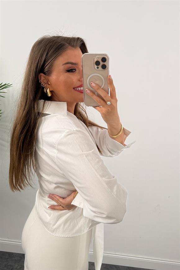 Massi Model Bağlama Kruvaze Gömlek Beyaz