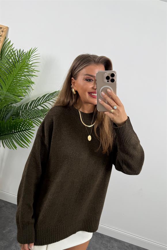 Massi Model Bisiklet Yaka Basic Yumoş Kazak Acı Kahve