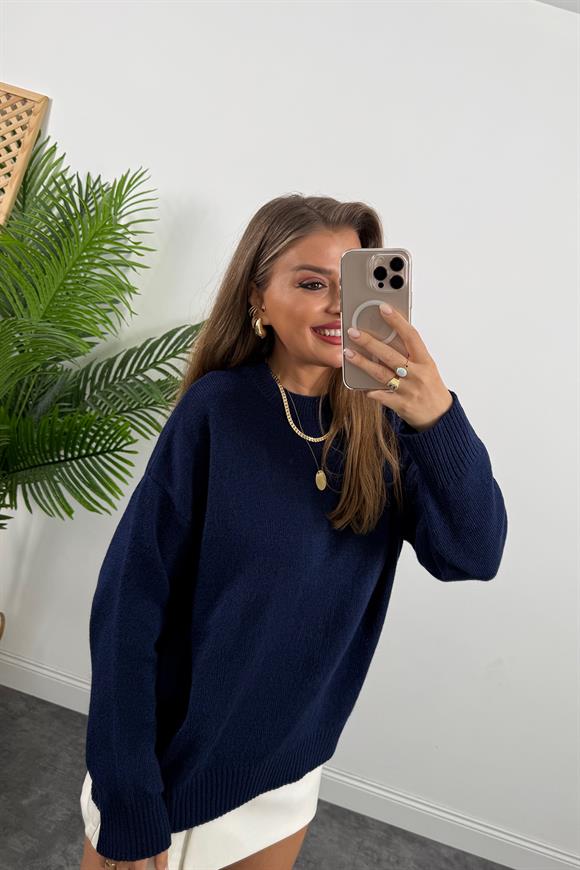 Massi Model Bisiklet Yaka Basic Yumoş Kazak Lacivert