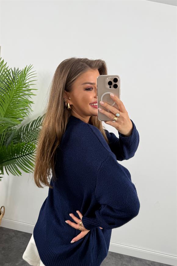 Massi Model Bisiklet Yaka Basic Yumoş Kazak Lacivert