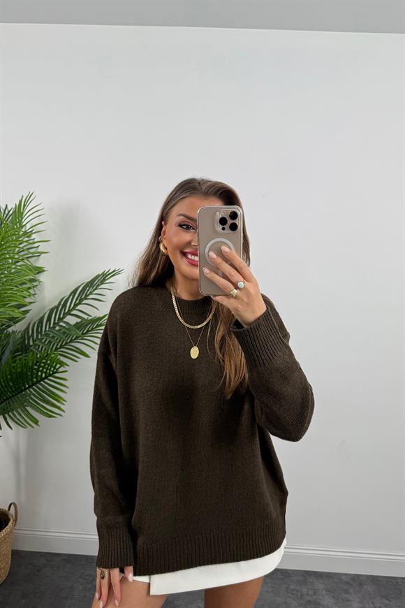 Massi Model Bisiklet Yaka Basic Yumoş Kazak Acı Kahve