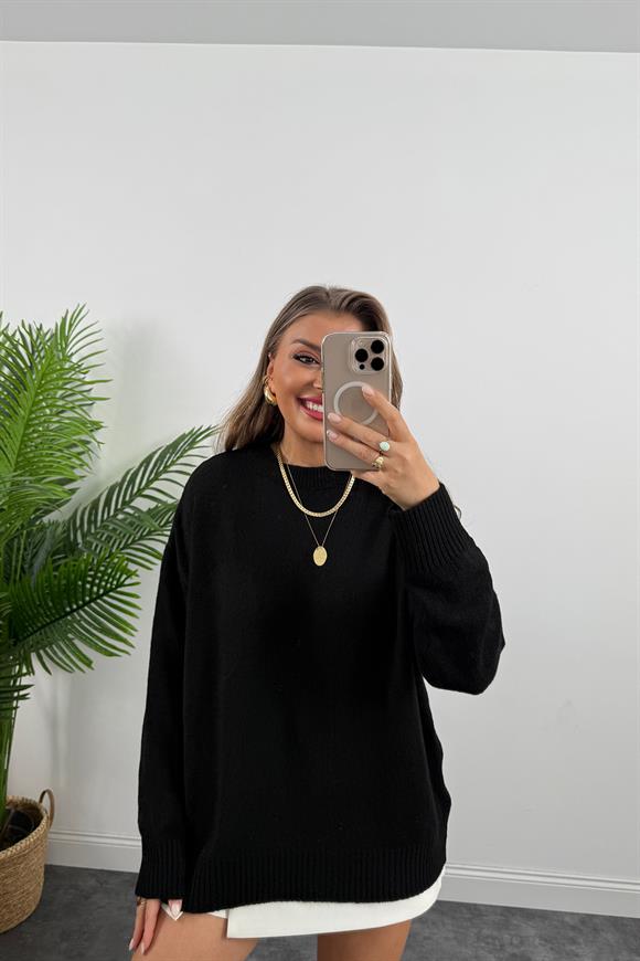 Massi Model Bisiklet Yaka Basic Yumoş Kazak Siyah