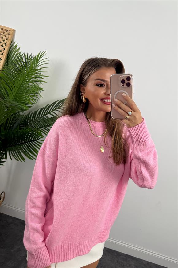 Massi Model Bisiklet Yaka Basic Yumoş Kazak Tatlı Pembe