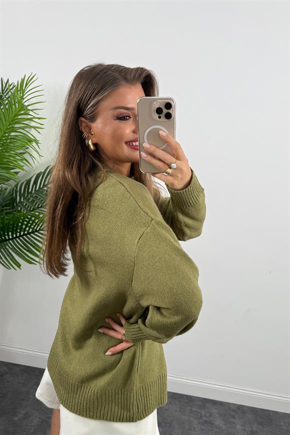 Massi Model Bisiklet Yaka Basic Yumoş Kazak Tatlı Haki