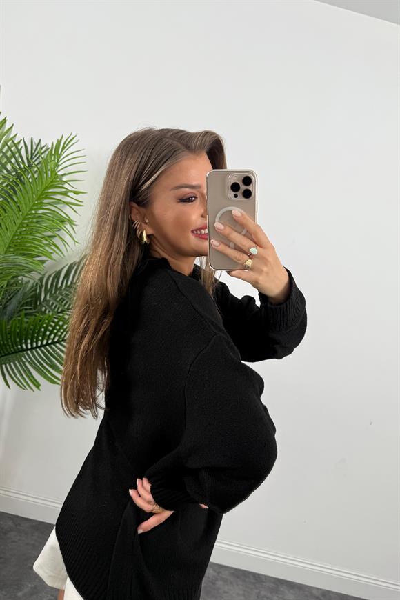 Massi Model Bisiklet Yaka Basic Yumoş Kazak Siyah