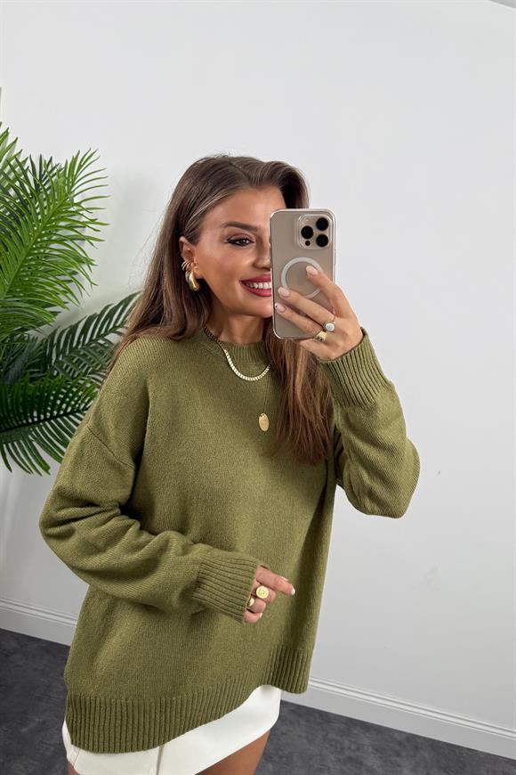 Massi Model Bisiklet Yaka Basic Yumoş Kazak Tatlı Haki