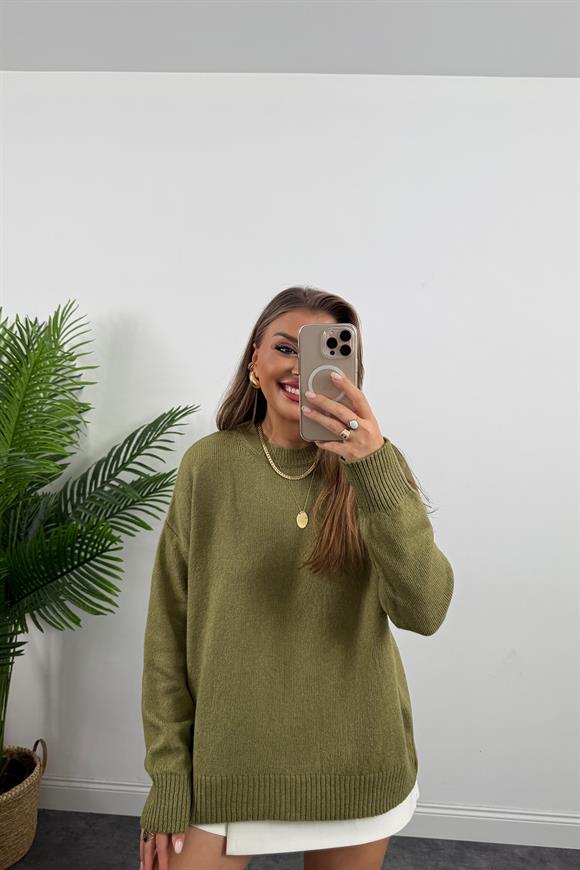 Massi Model Bisiklet Yaka Basic Yumoş Kazak Tatlı Haki