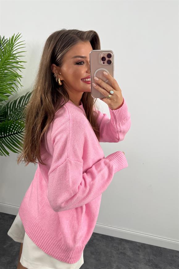 Massi Model Bisiklet Yaka Basic Yumoş Kazak Tatlı Pembe