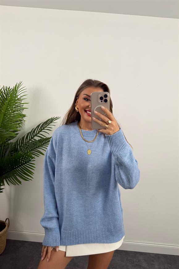 Massi Model Bisiklet Yaka Basic Yumoş Kazak Tatlı Mavi