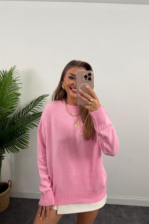 Massi Model Bisiklet Yaka Basic Yumoş Kazak Tatlı Pembe