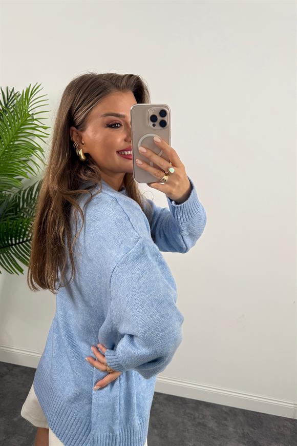 Massi Model Bisiklet Yaka Basic Yumoş Kazak Tatlı Mavi