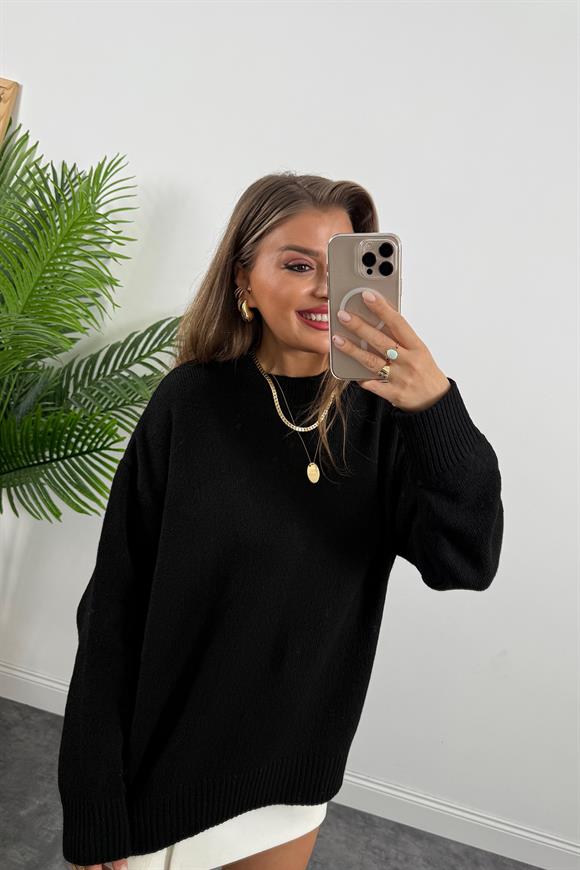 Massi Model Bisiklet Yaka Basic Yumoş Kazak Siyah