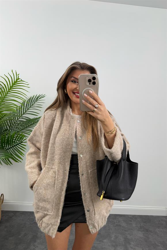 Massi Model Buklet Kumaş Uzun Bomber Mont Taş