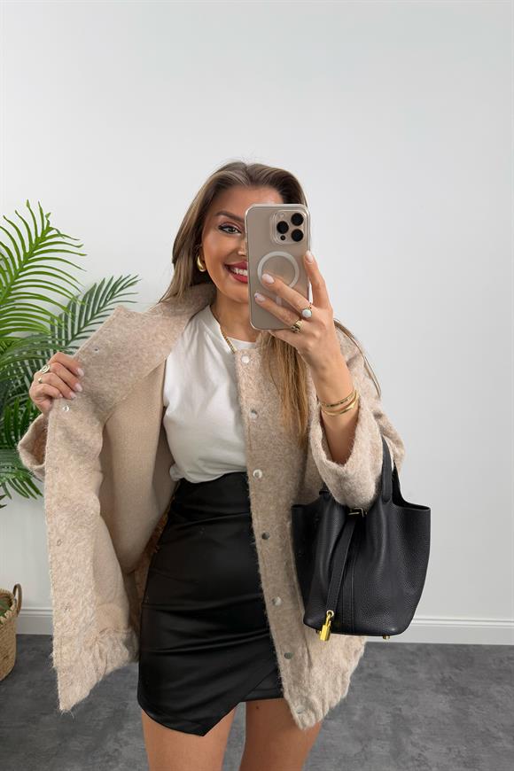 Massi Model Buklet Kumaş Uzun Bomber Mont Taş