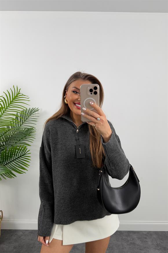 Massi Model Fermuarlı Basic Kazak Antrasit