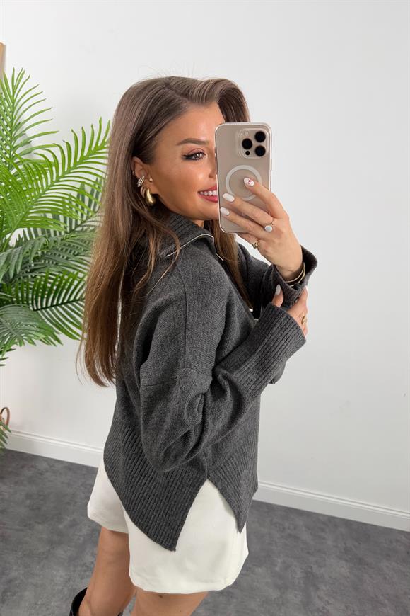 Massi Model Fermuarlı Basic Kazak Antrasit