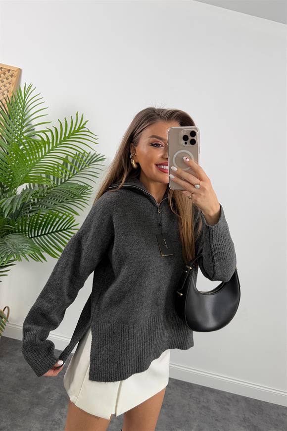 Massi Model Fermuarlı Basic Kazak Antrasit