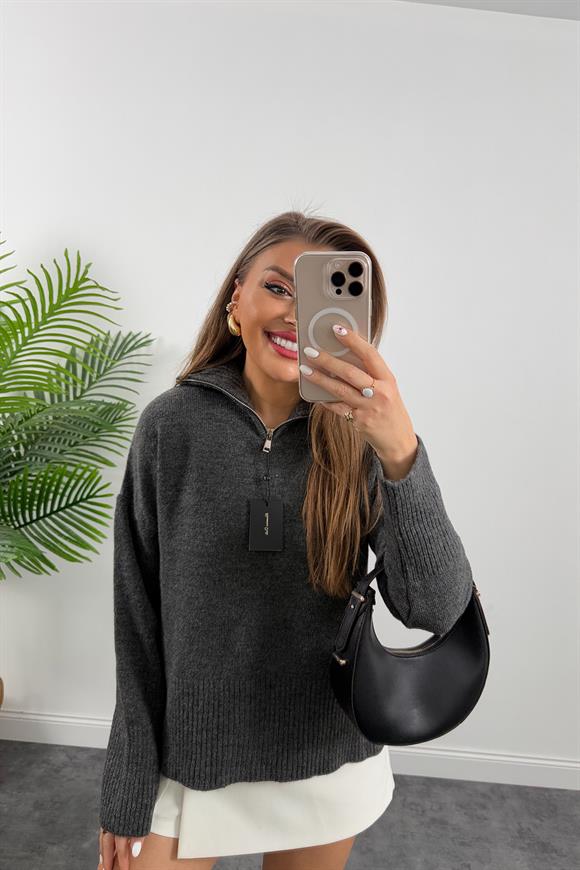 Massi Model Fermuarlı Basic Kazak Antrasit