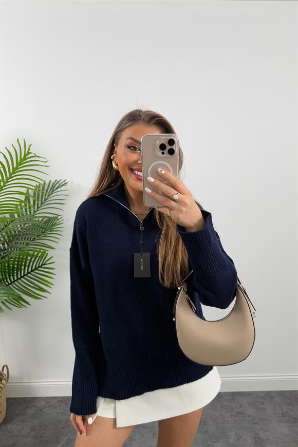 Massi Model Fermuarlı Basic Kazak Lacivert