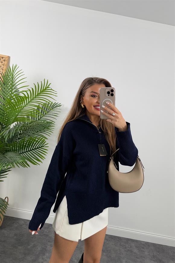 Massi Model Fermuarlı Basic Kazak Lacivert