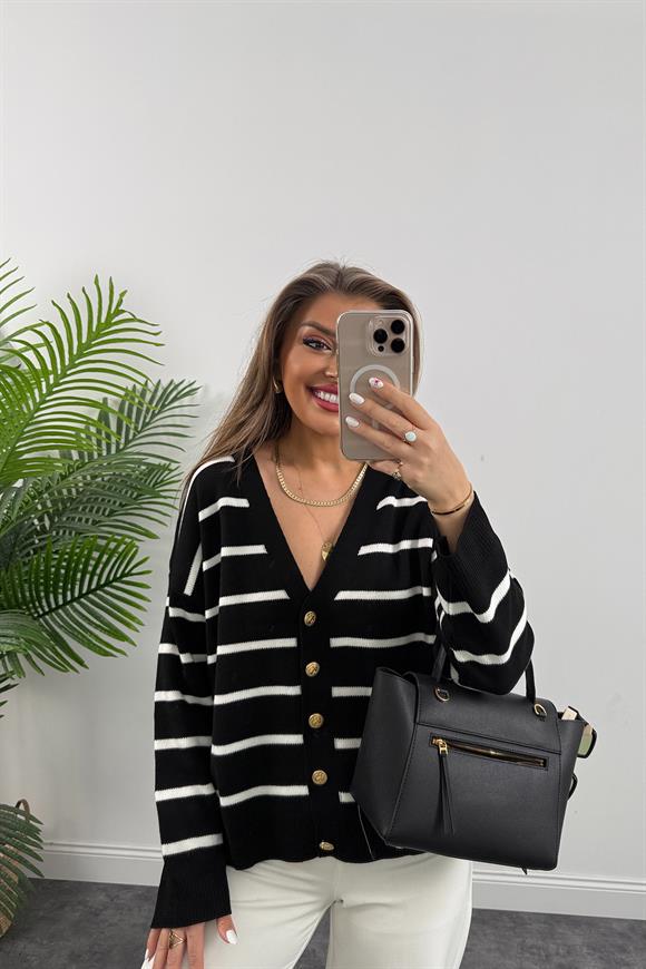 Massi Model Gold Düğme Marin Hırka Siyah