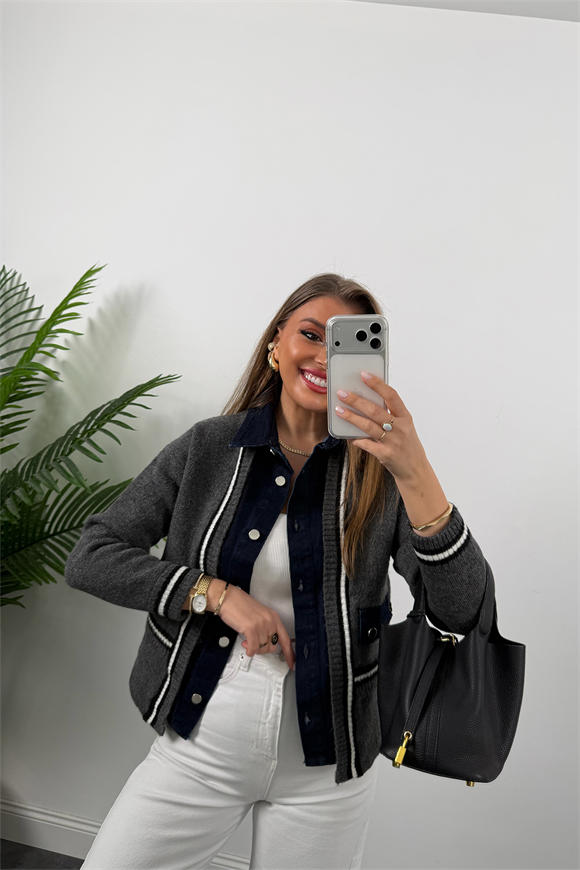 Massi model Jean Detaylı Triko Ceket Antrasit