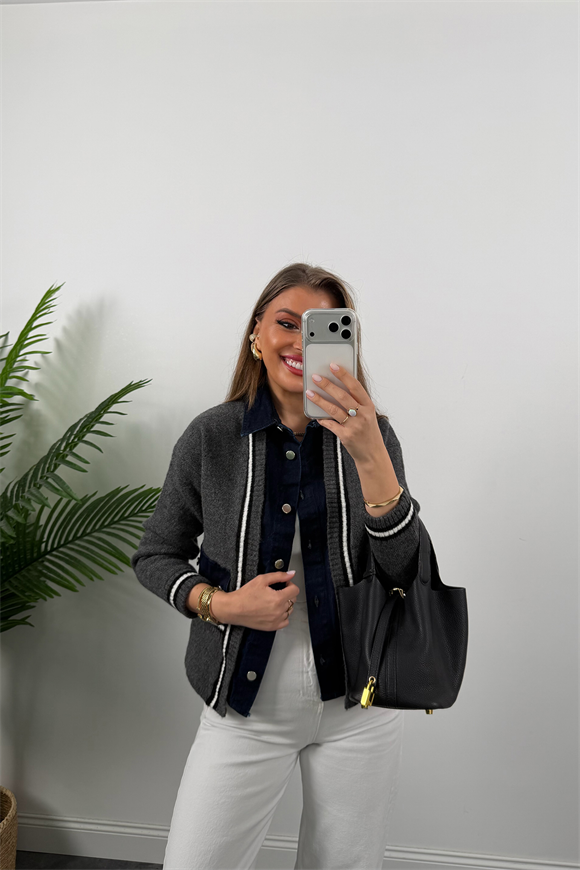 Massi model Jean Detaylı Triko Ceket Antrasit