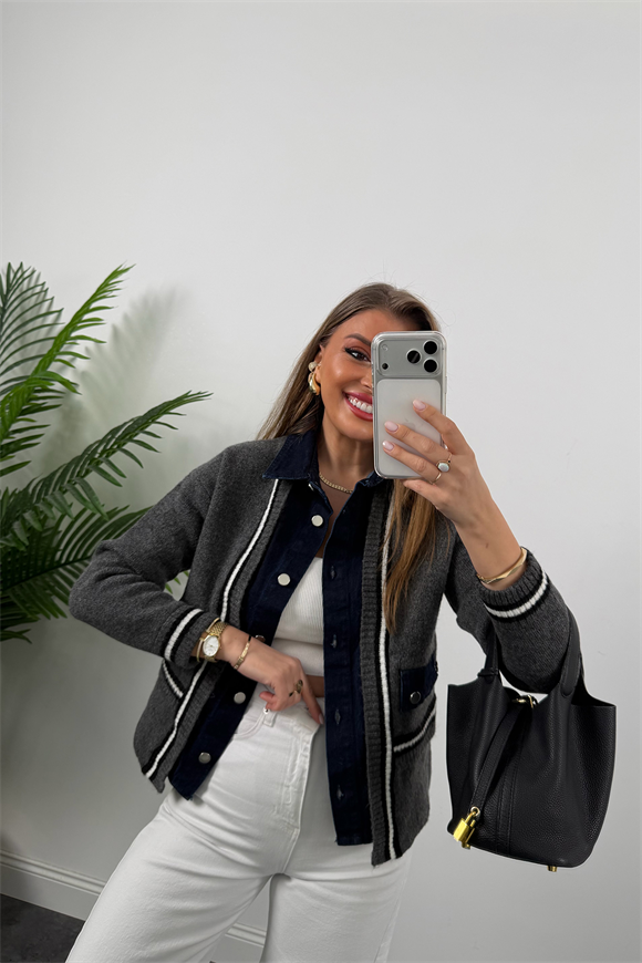 Massi model Jean Detaylı Triko Ceket Antrasit