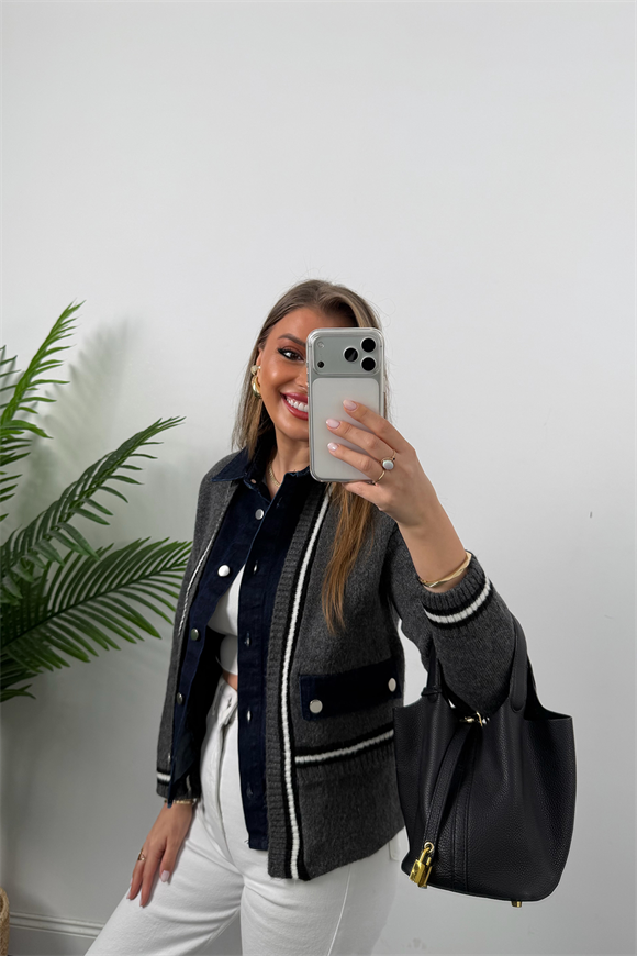 Massi model Jean Detaylı Triko Ceket Antrasit