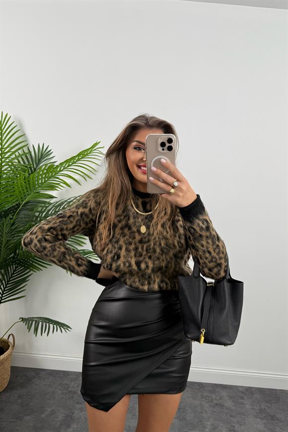 Massi Model Kaşmir Dokulu Yumoş Leopar Kazak