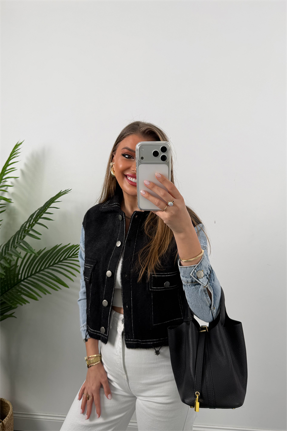 Massi Model Kolu Jean Yumoş Triko Ceket Siyah