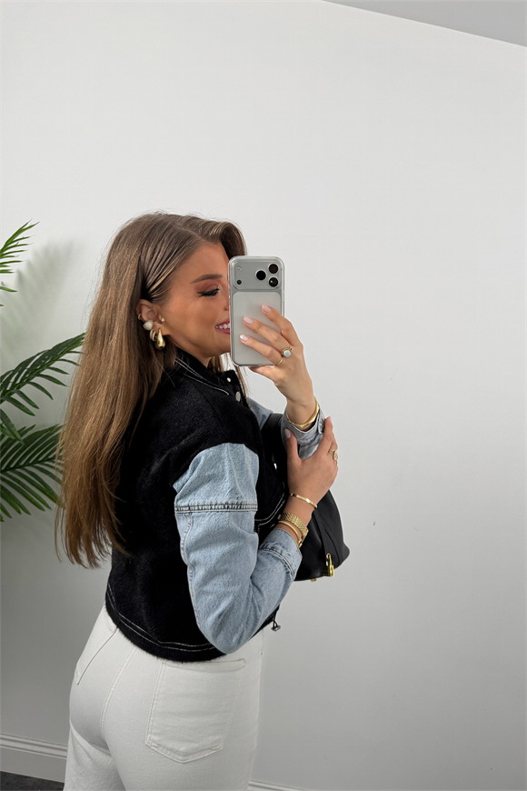 Massi Model Kolu Jean Yumoş Triko Ceket Siyah
