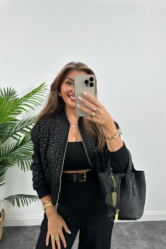 Massi Model Krep Kumaş Astarlı Taşlı Tasarım Bomber Ceket