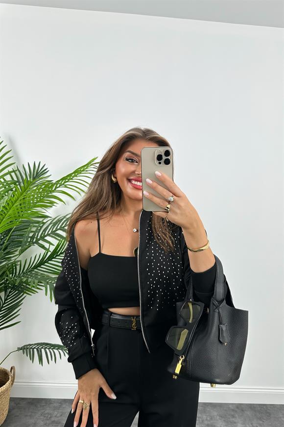 Massi Model Krep Kumaş Astarlı Taşlı Tasarım Bomber Ceket