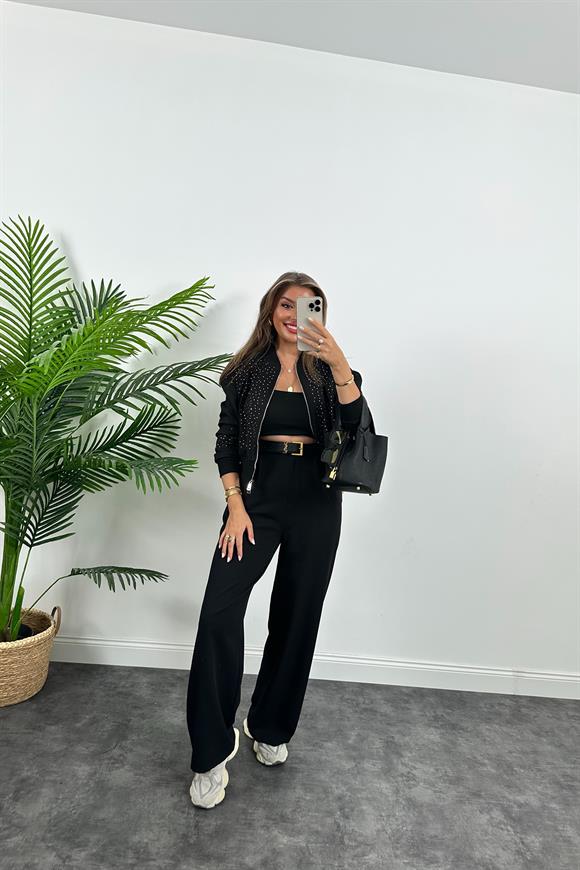 Massi Model Krep Kumaş Astarlı Taşlı Tasarım Bomber Ceket