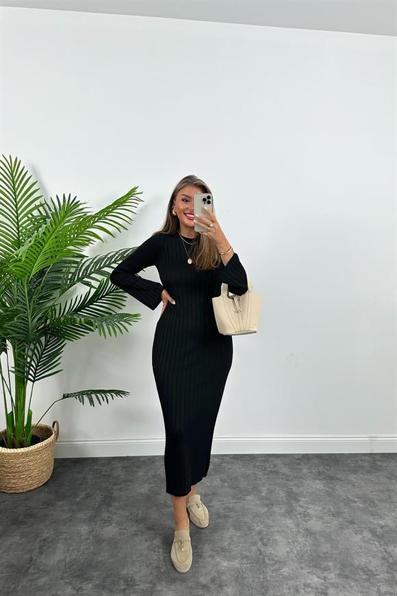 Massi Model Lüx Kalite Merserize Triko Elbise Siyah 