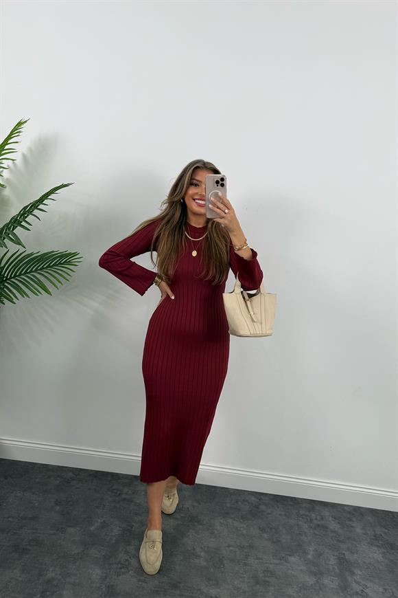 Massi Model Lüx Kalite Merserize Triko Elbise Bordo