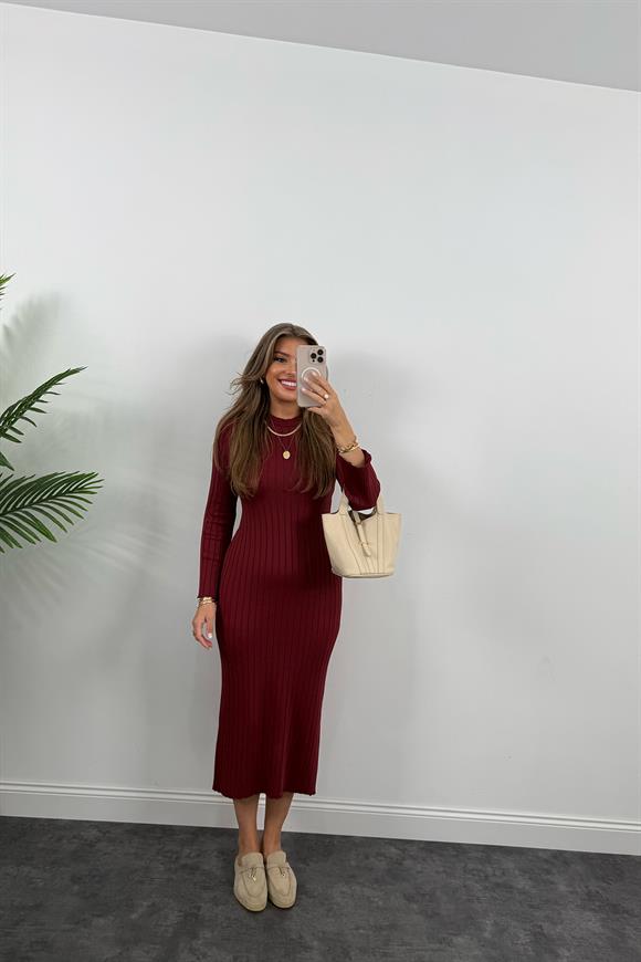 Massi Model Lüx Kalite Merserize Triko Elbise Bordo