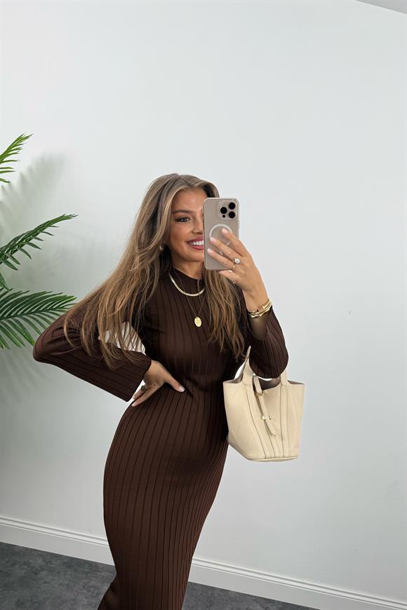 Massi Model Lüx Kalite Merserize Triko Elbise Acı Kahve