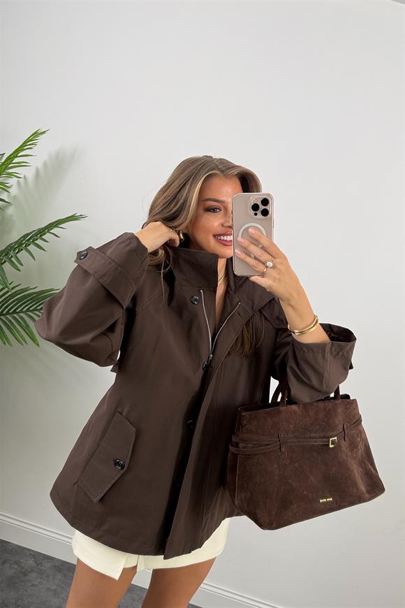 Massi Model Lüx Kalite Yakası Kemerli Parka Trençkot Acı Kahve