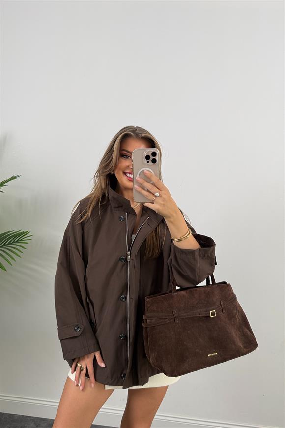 Massi Model Lüx Kalite Yakası Kemerli Parka Trençkot Acı Kahve