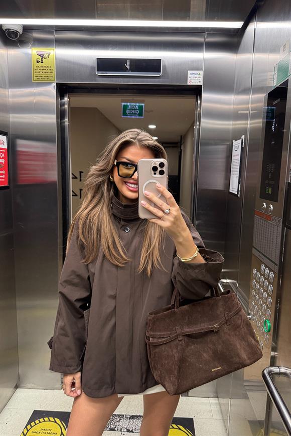 Massi Model Lüx Kalite Yakası Kemerli Parka Trençkot Acı Kahve