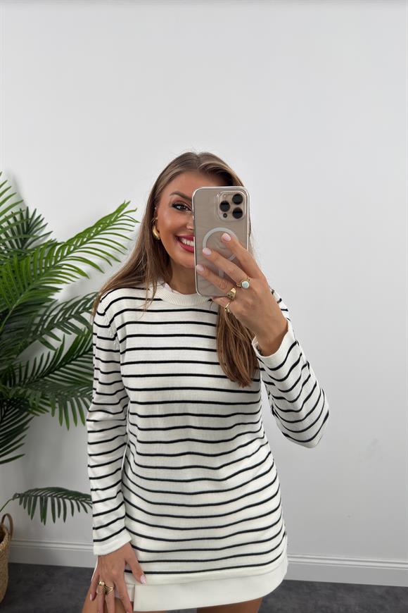 Massi Model Marin İnce Triko Beyaz Çizgili