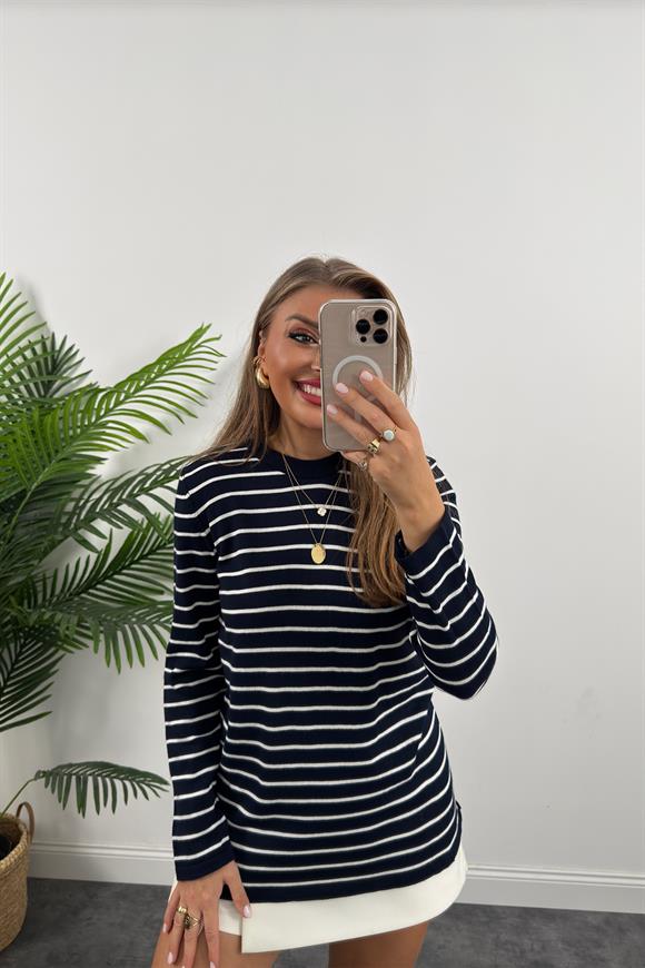 Massi Model Marin İnce Triko Lacivert Çizgili