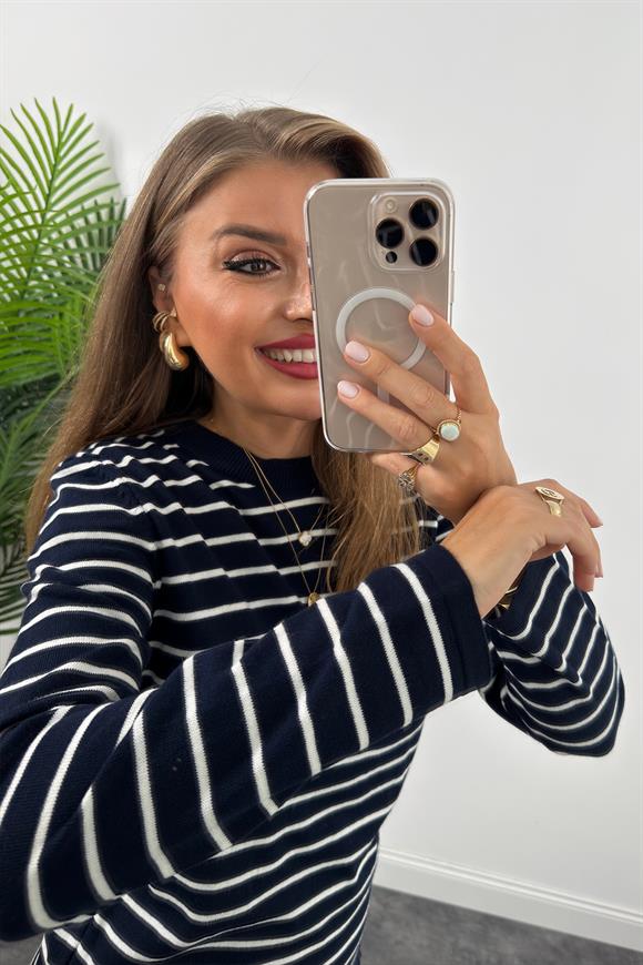 Massi Model Marin İnce Triko Lacivert Çizgili