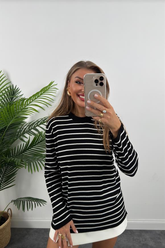 Massi Model Marin İnce Triko Siyah Çizgili