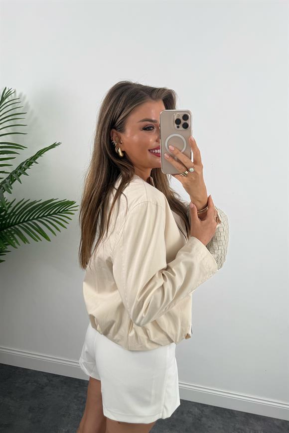 Massi Model Pamuk Gabardin Eteği Büzgülü Bomber Ceket Taş