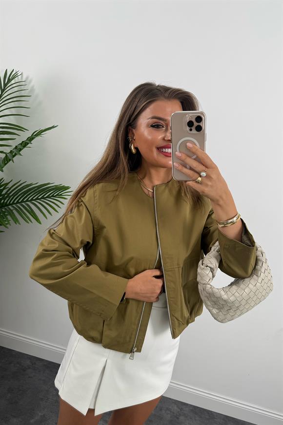 Massi Model Pamuk Gabardin Eteği Büzgülü Bomber Ceket Olive
