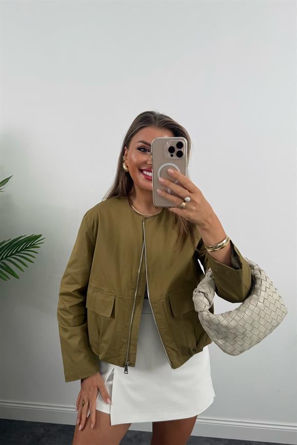 Massi Model Pamuk Gabardin Eteği Büzgülü Bomber Ceket Olive