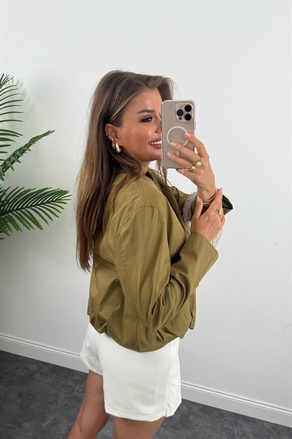 Massi Model Pamuk Gabardin Eteği Büzgülü Bomber Ceket Olive
